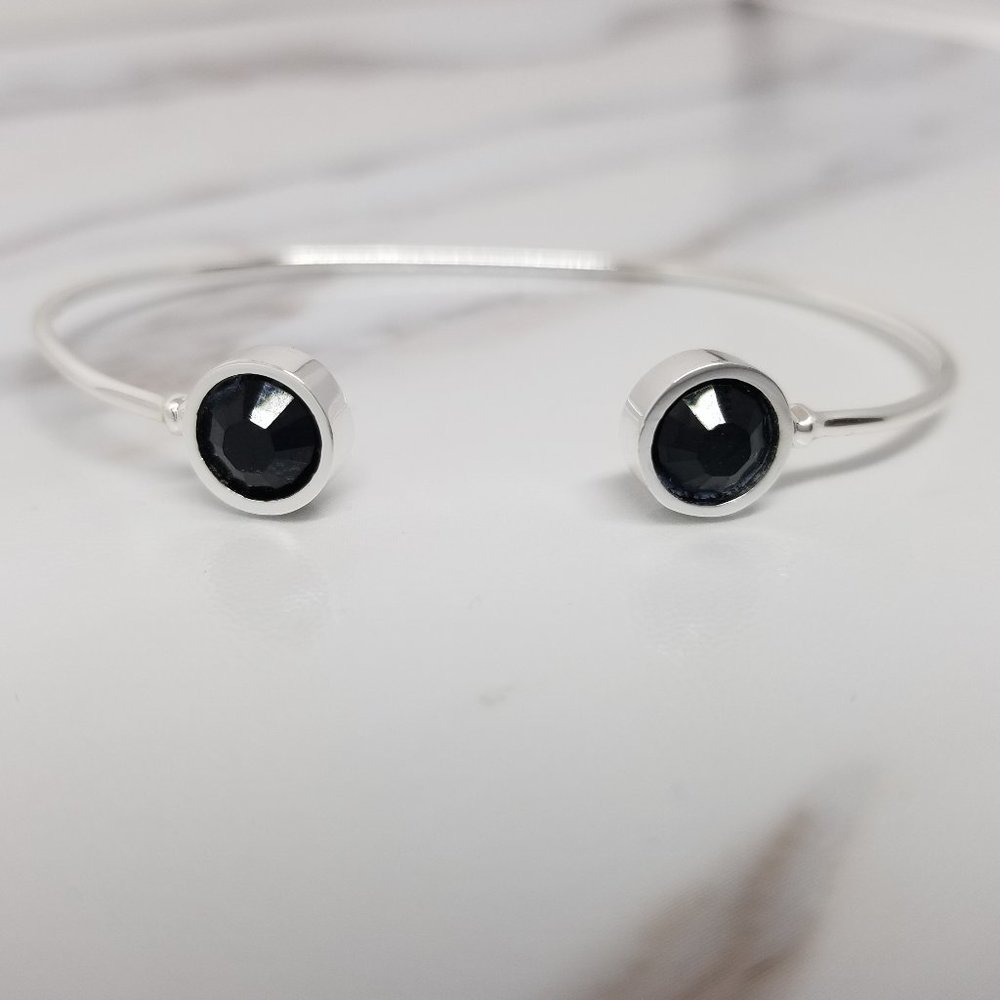 Cuff Bangle w/Round Black Faceted Crystal Stones